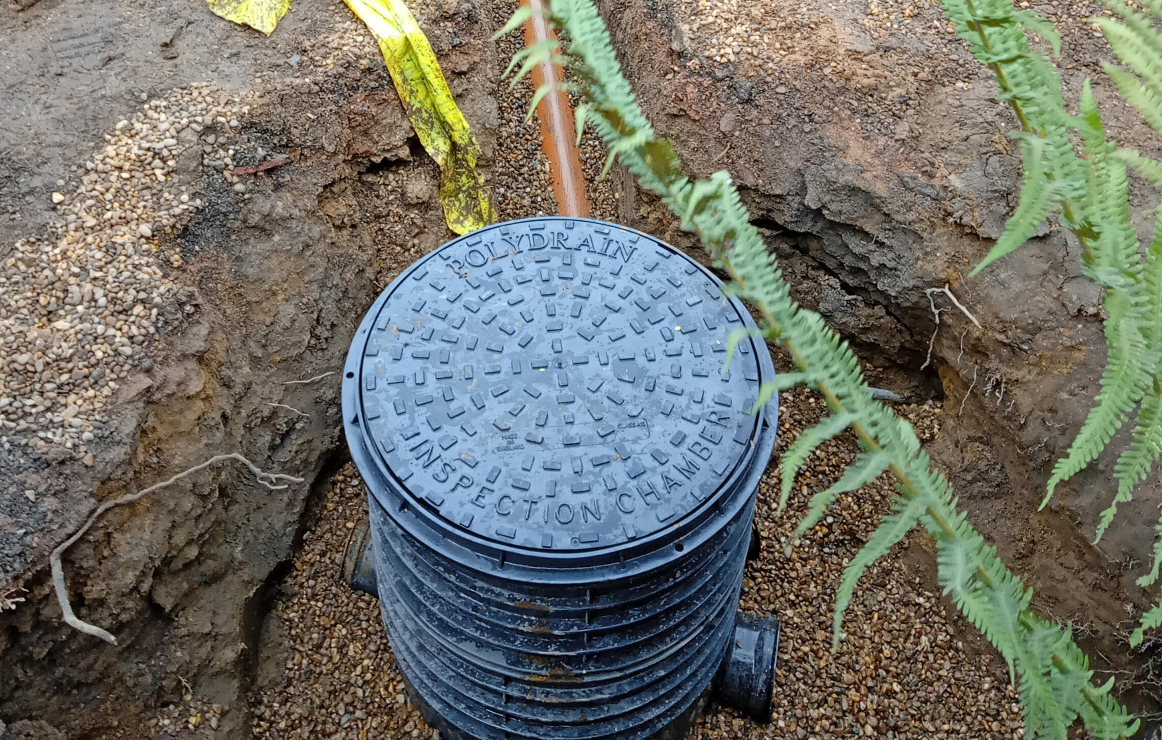 Extension Drainage – Pre Backfill Check Drainage run and inspection chamber checked before backfilling during extension groundworks in Doncaster